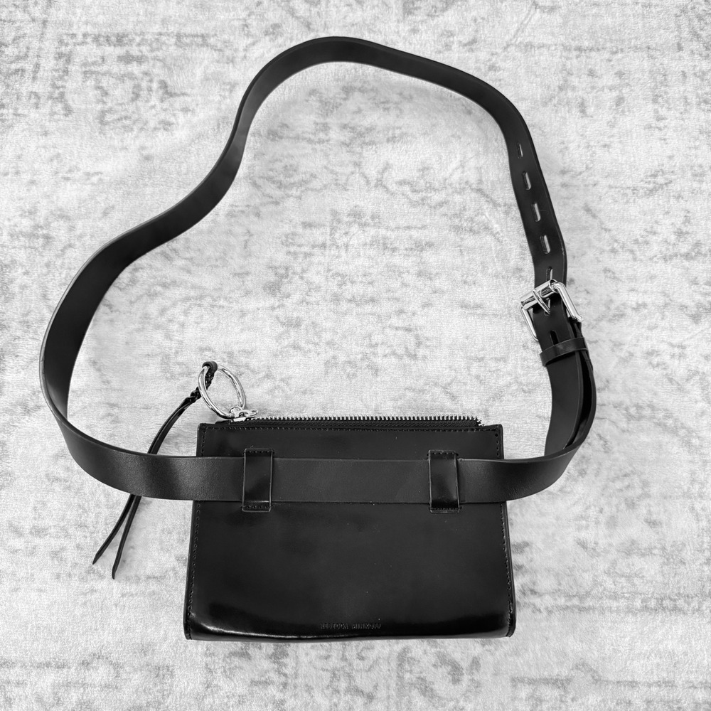 Rebecca Minkoff Belt Bag Women OS Black Excellent Leather Pouch Silver Hardware